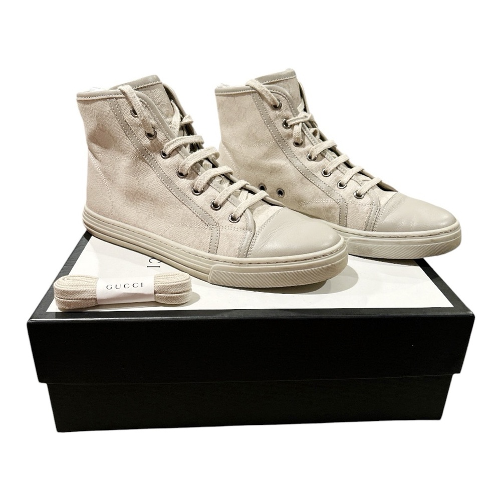 Gucci Brooklyn GG High Top Sneakers White Gray Monogram EU 37.5 US 7.5 Cap Toe - Picture 2 of 13